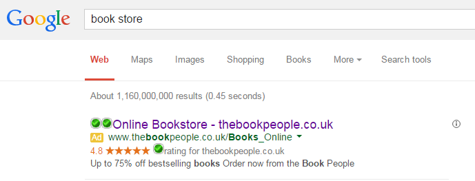 The Book People PPC Search Advert