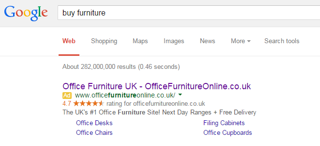OfficeFurnitureOnline PPC Search Advert