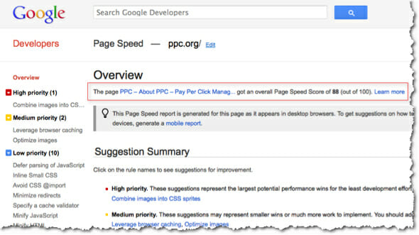 google pagespeed