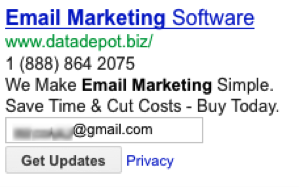 AdWords Email Extension Example