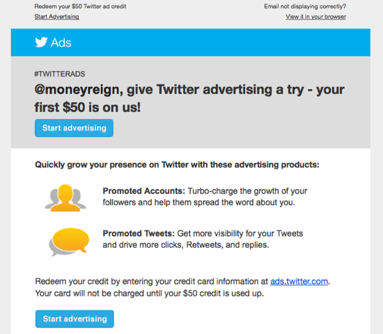 Twitter Ads Coupon Email