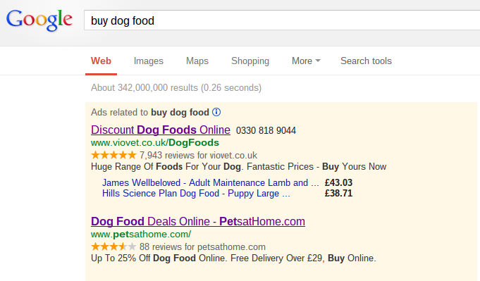Pets at home PPC text advert - Edited