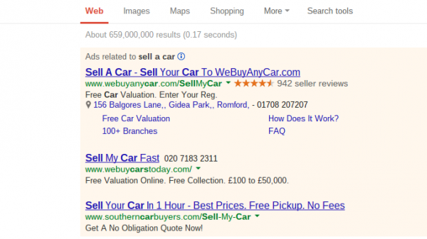 WeBuyAnyCar PPC Text Advert