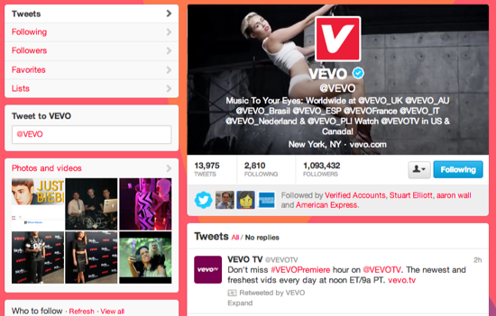 Miley on Vevo Twitter Page