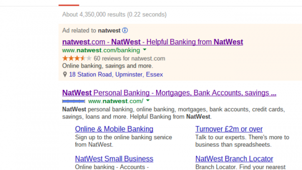 NatWest PPC Text Advert