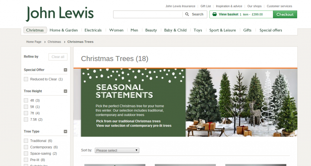 John Lewis Christmas Trees Landing Page