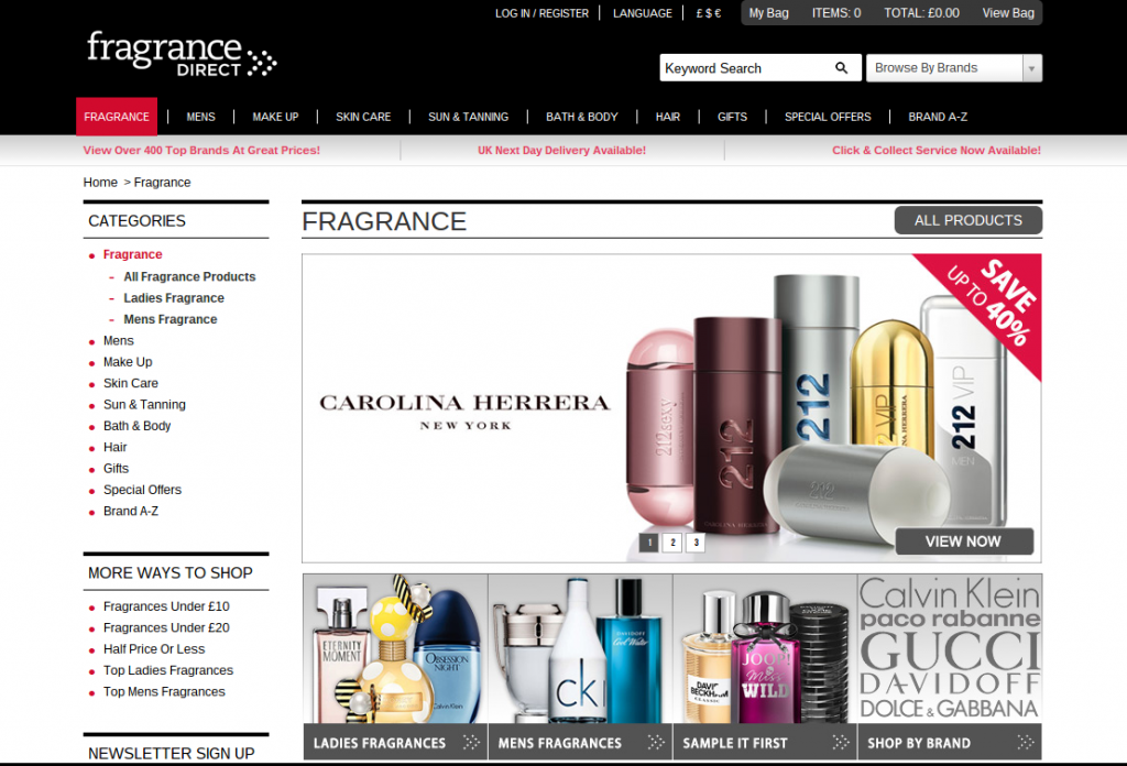 Fragrance Direct PPC Landing Page