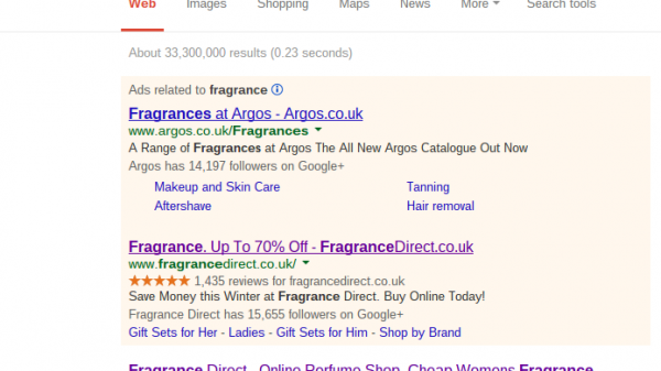 Fragrance Direct PPC Search Advert