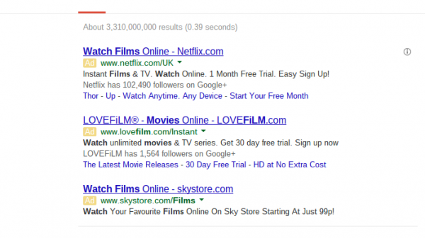 Netflix PPC Search Text Advert