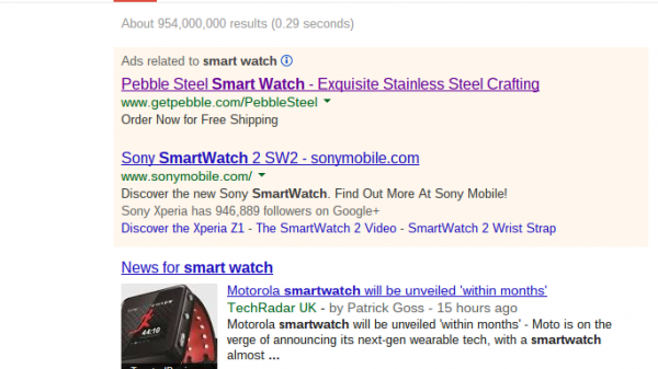 Pebble Smartwatch PPC Search Advert