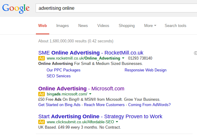 Bing Ads PPC Search Advert