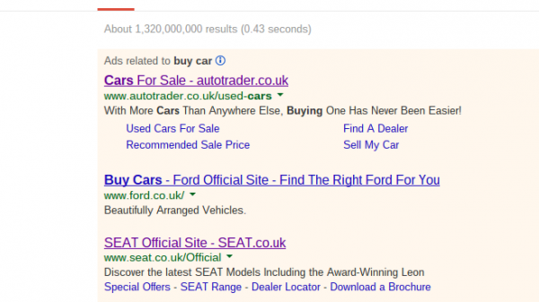 Buy Car Search Term PPC Search Results