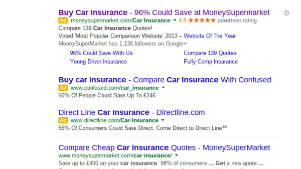 MoneySuperMarket.com PPC Search Advert