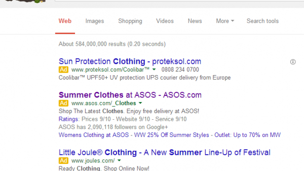 ASOS PPC Search Text Advert