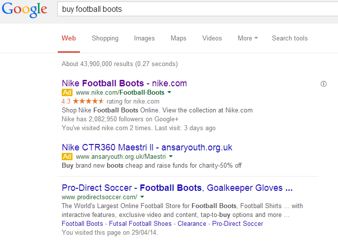 Nike PPC Search Text Advert