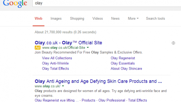 Olay PPC Search Advert