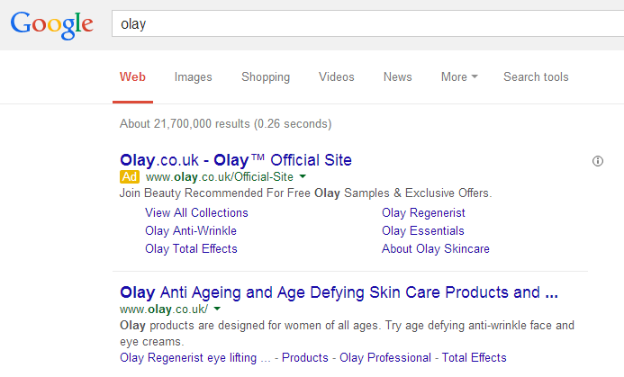 Olay PPC Search Advert