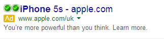 Apple Short and Sweet PPC Advert