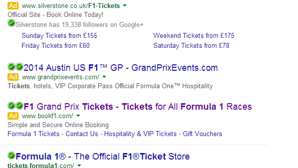 BookF1 PPC Search Advert