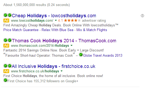 Thomas Cook PPC Search Advert