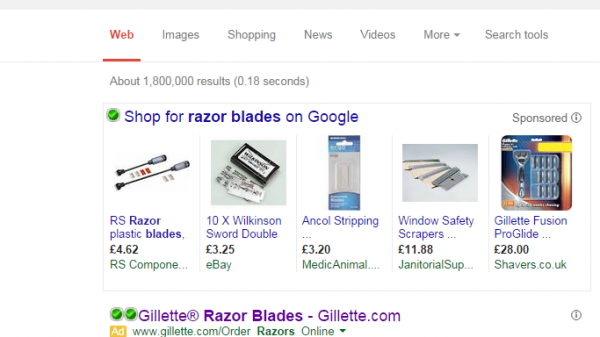 Gillette PPC Search Advert