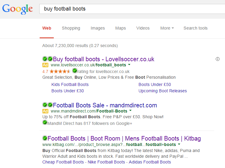 Lovell Soccer PPC Search Advert