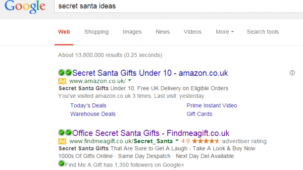 Find Me A Gift PPC Search Advert