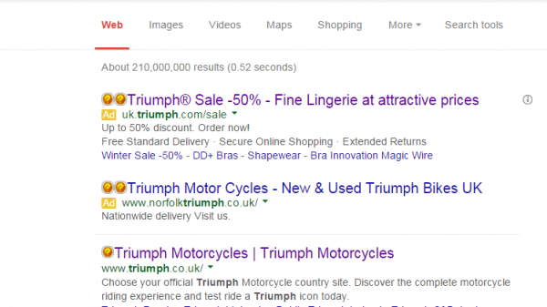 Triumph Lingerie PPC Search Advert