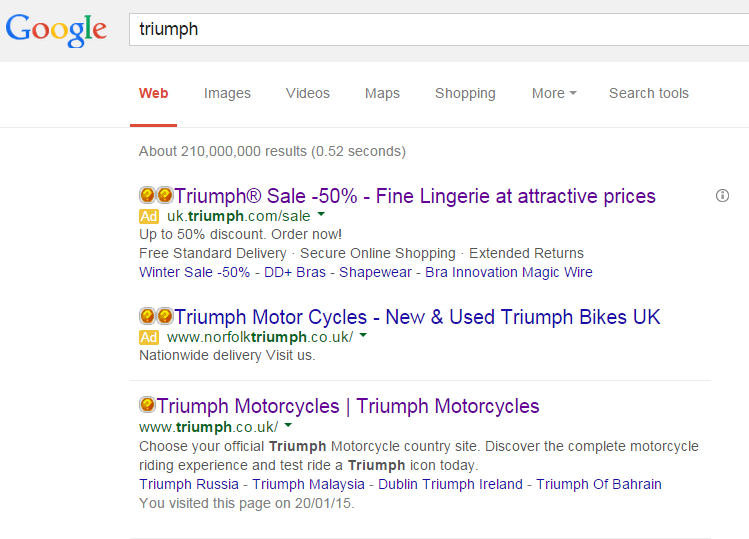Triumph Lingerie PPC Search Advert