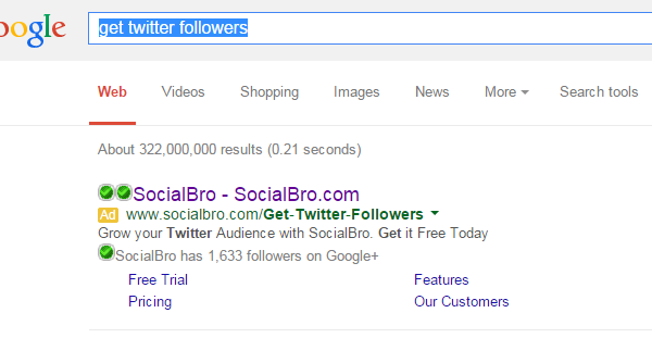 SocialBro PPC Search Advert