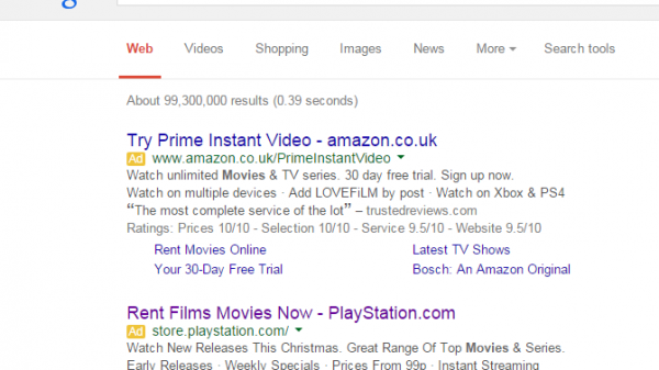 Sony PlayStation PPC Search Advert