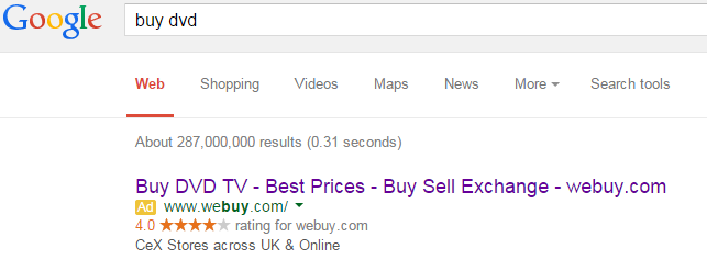 WeBuy PPC Search Advert