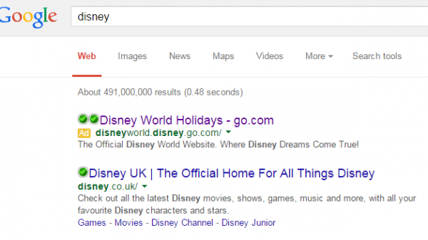 Disney PPC Search Advert