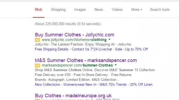 Buy Summer Clothing PPC Search Results