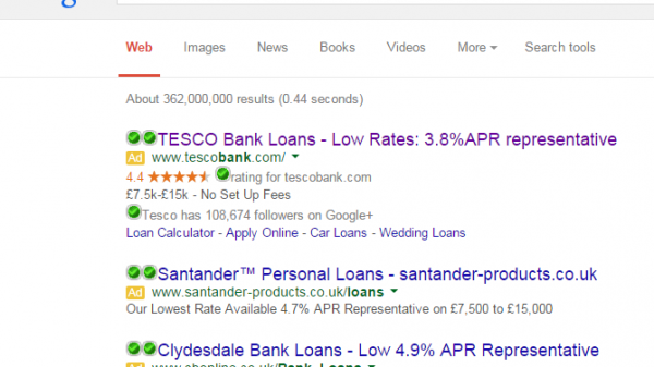 Tesco Bank PPC Search Advert