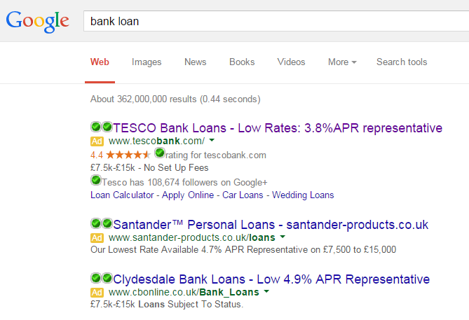 Tesco Bank PPC Search Advert