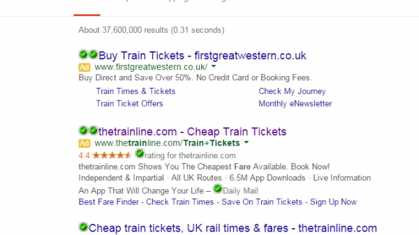 thetrainline PPC Search Advert