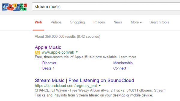 Apple Music PPC Search Advert