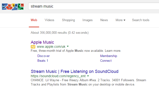 Apple Music PPC Search Advert