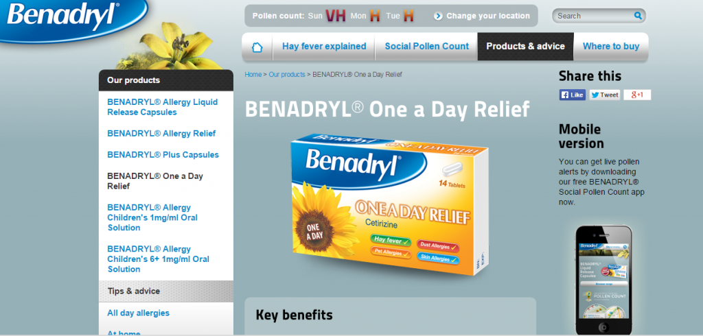 Benadryl PPC Landing Page