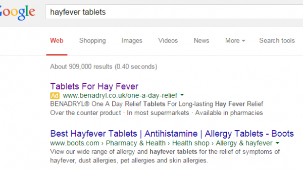 Benadryl PPC Search Advert