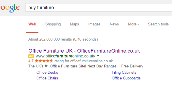 OfficeFurnitureOnline PPC Search Advert