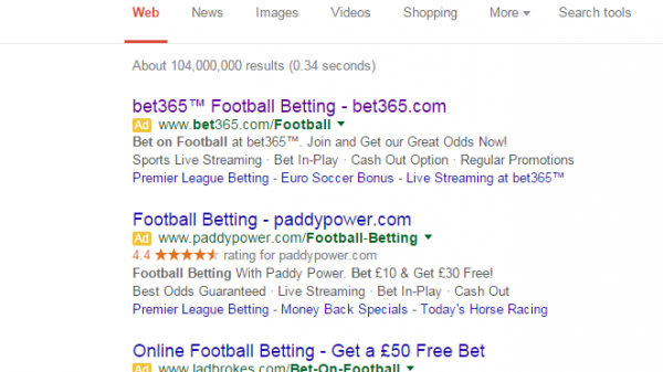 bet365 Search PPC Advert