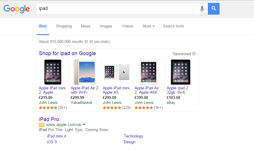 Apple iPad Pro PPC Search Advert