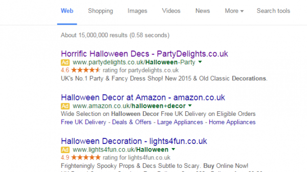 Party Delight PPC Search Advert