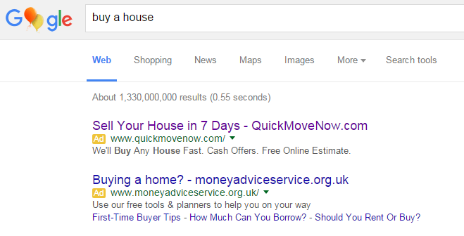 quickmovenow PPC Search Advert