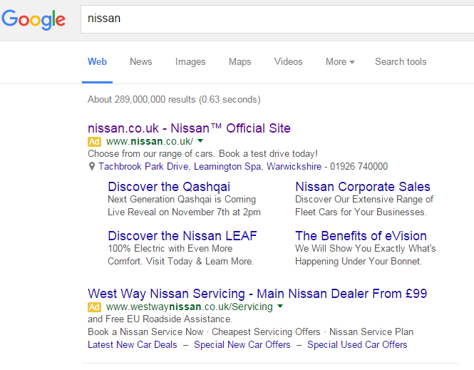 Nissan – Analyse A Real PPC Search Advert