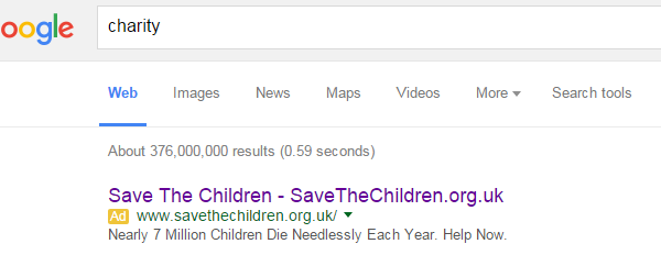 Save The Children PPC Search Advert