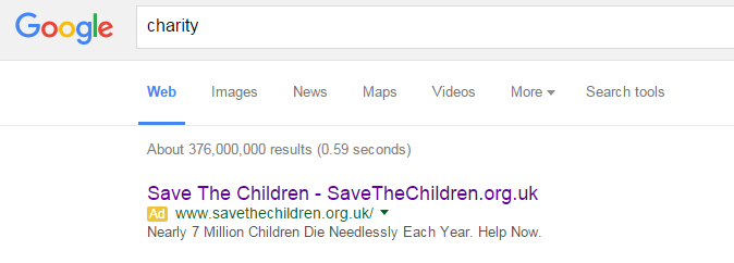 Save The Children PPC Search Advert