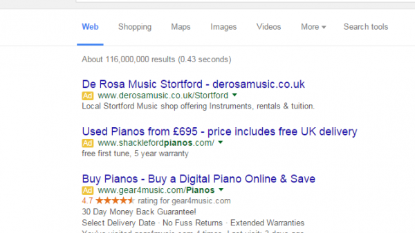 gear4music PPC Search Advert